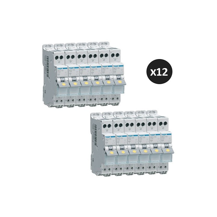 Hager - Lot de 12 disjoncteurs monophasés 1P+N 3kA C 20A Auto - Réf : MFS720(12)