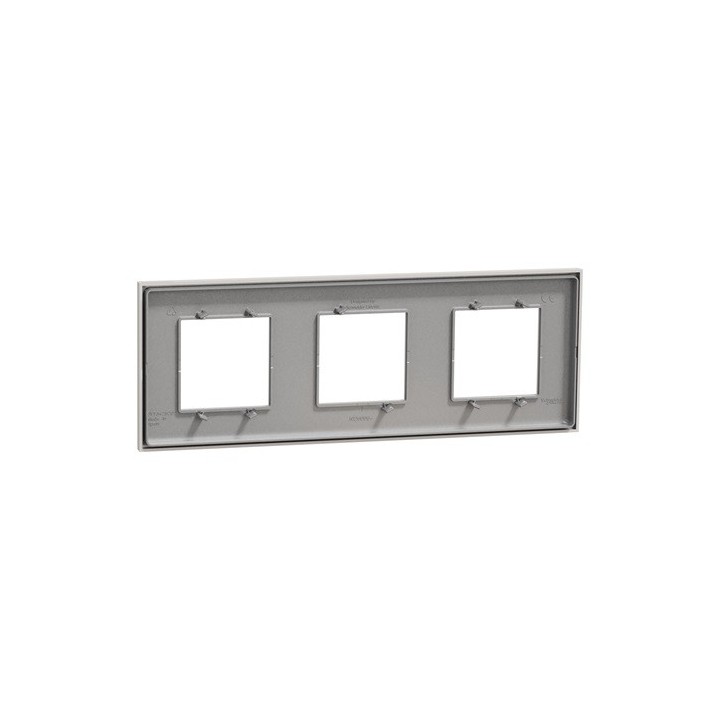 Schneider - Unica Déco - Plaque de finition - Gris pierre - 3 postes horiz vert - Réf : NU600624