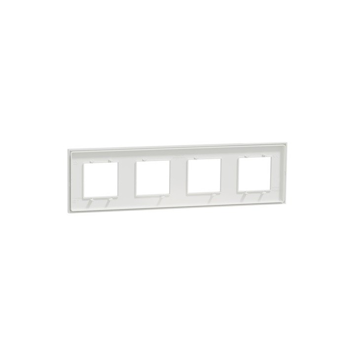 Schneider - Unica Déco - Plaque de finition - Blanc - 4 postes horiz vert - Réf : NU600818