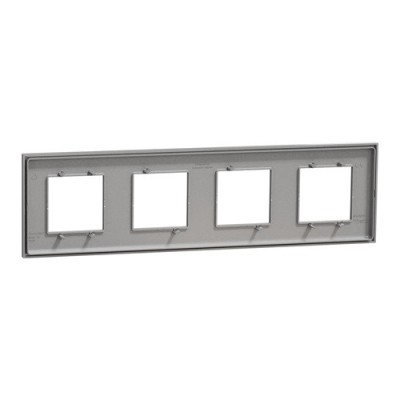 Schneider - Unica Déco - Plaque de finition - Aluminium - 4 postes horiz vert - Réf : NU600830
