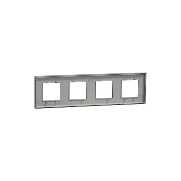 Schneider - Unica Déco - Plaque de finition - Aluminium - 4 postes horiz vert - Réf : NU600830