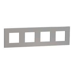 Schneider - Unica Déco - Plaque de finition - Aluminium - 4 postes horiz vert - Réf : NU600830