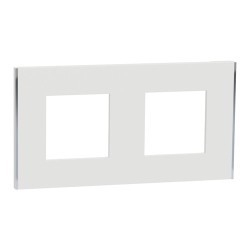 Schneider - Unica Déco - Plaque de finition - Blanc liseré argent - 2P horiz vert - Réf : NU600440
