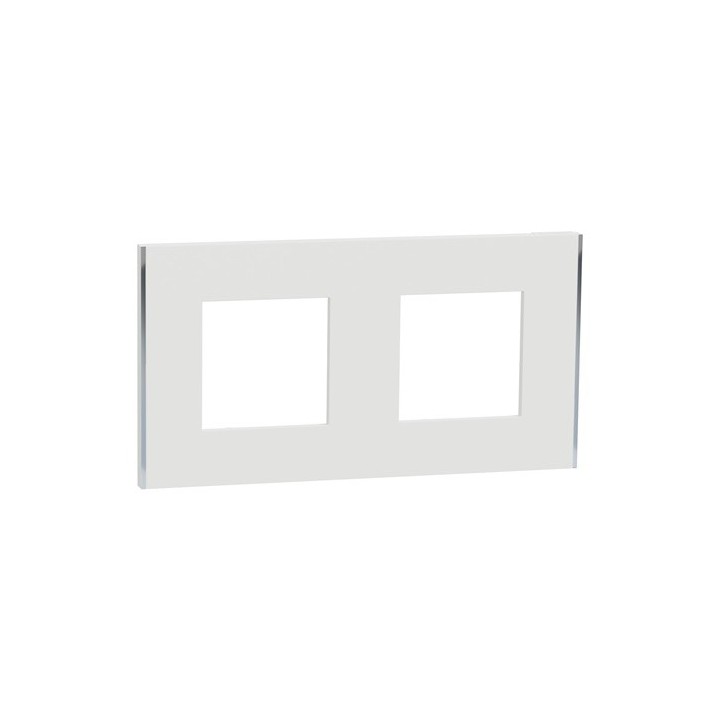 Schneider - Unica Déco - Plaque de finition - Blanc liseré argent - 2P horiz vert - Réf : NU600440