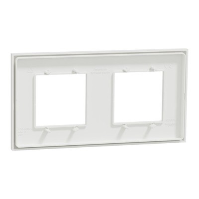 Schneider - Unica Déco - Plaque de finition - Blanc liseré argent - 2P horiz vert - Réf : NU600440