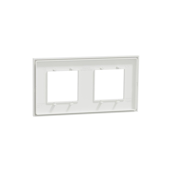 Schneider - Unica Déco - Plaque de finition - Blanc liseré argent - 2P horiz vert - Réf : NU600440