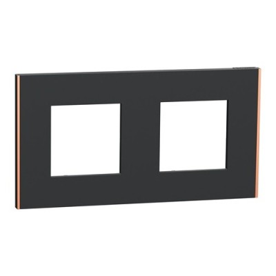 Schneider - Unica Déco - Plaque de finition - Anthra liseré cuivre - 2P horiz vert - Réf : NU600441