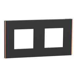 Schneider - Unica Déco - Plaque de finition - Anthra liseré cuivre - 2P horiz vert - Réf : NU600441