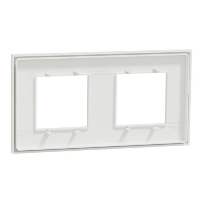 Schneider - Unica Déco - Plaque de finition - Blanc liseré cuivre - 2P horiz vert - Réf : NU600442