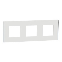 Schneider - Unica Déco - Plaque de finition - Blanc liseré argent - 3P horiz vert - Réf : NU600640