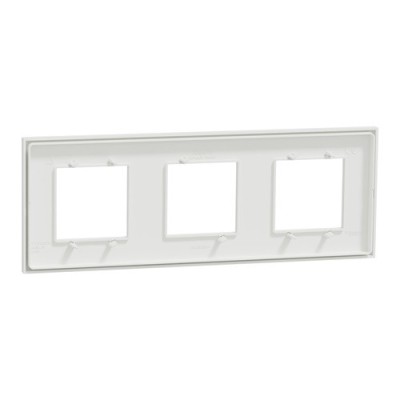 Schneider - Unica Déco - Plaque de finition - Blanc liseré argent - 3P horiz vert - Réf : NU600640
