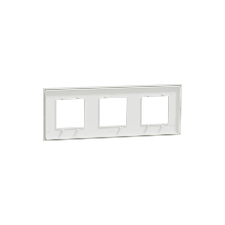 Schneider - Unica Déco - Plaque de finition - Blanc liseré argent - 3P horiz vert - Réf : NU600640