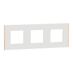 Schneider - Unica Déco - Plaque de finition - Blanc liseré cuivre - 3P horiz vert - Réf : NU600642