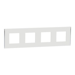 Schneider - Unica Déco - Plaque de finition - Blanc liseré argent - 4P horiz vert - Réf : NU600840