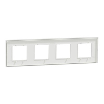 Schneider - Unica Déco - Plaque de finition - Blanc liseré argent - 4P horiz vert - Réf : NU600840