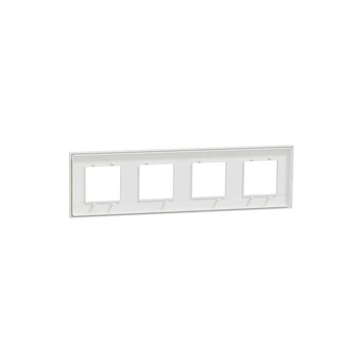 Schneider - Unica Déco - Plaque de finition - Blanc liseré argent - 4P horiz vert - Réf : NU600840