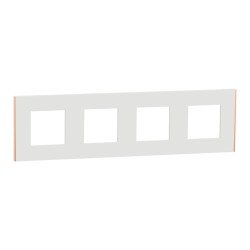 Schneider - Unica Déco - Plaque de finition - Blanc liseré cuivre - 4P horiz vert - Réf : NU600842