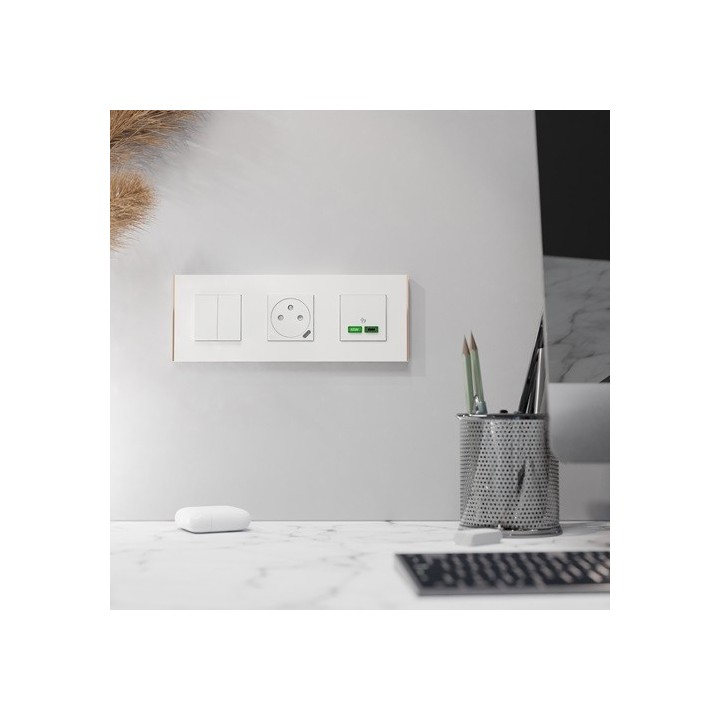 Schneider - Unica Déco - Plaque de finition - Blanc liseré cuivre - 3P horiz vert - Réf : NU600642