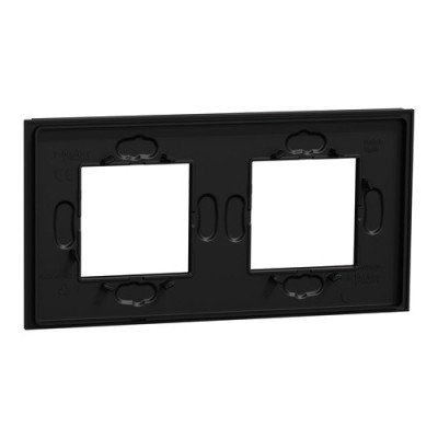Schneider - Unica Déco - Plaque de finition - Gomme noire - 2P horiz vert - Réf : NU600472