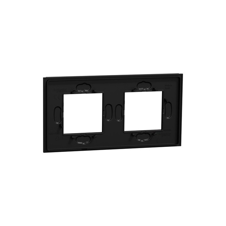 Schneider - Unica Déco - Plaque de finition - Gomme noire - 2P horiz vert - Réf : NU600472