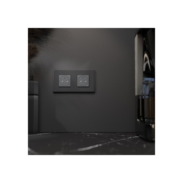 Schneider - Unica Déco - Plaque de finition - Gomme noire - 2P horiz vert - Réf : NU600472