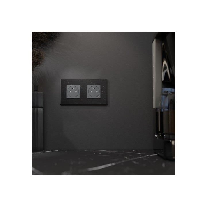 Schneider - Unica Déco - Plaque finition recyclée - Noir nuancé - 2P horiz vert - Réf : NU600474