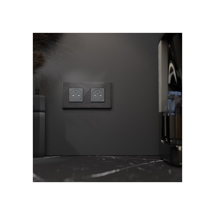 Schneider - Unica Déco - Plaque de finition - Ardoise - 2P horiz vert - Réf : NU600477