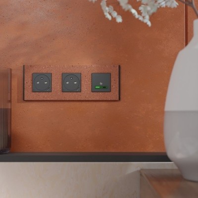 Schneider - Unica Déco - Plaque de finition - Terracotta - 3P horiz vert - Réf : NU600671