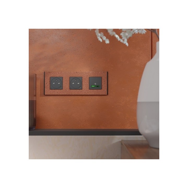 Schneider - Unica Déco - Plaque de finition - Terracotta - 3P horiz vert - Réf : NU600671