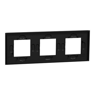 Schneider - Unica Déco - Plaque de finition - Gomme noire - 3P horiz vert - Réf : NU600672