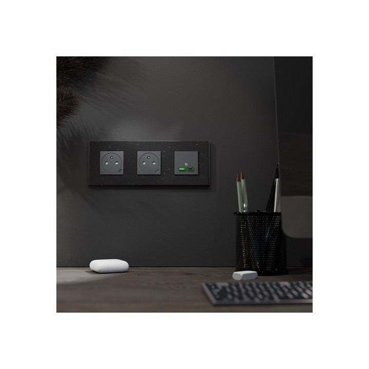 Schneider - Unica Déco - Plaque finition recyclée - Noir nuancé - 3P horiz vert - Réf : NU600674
