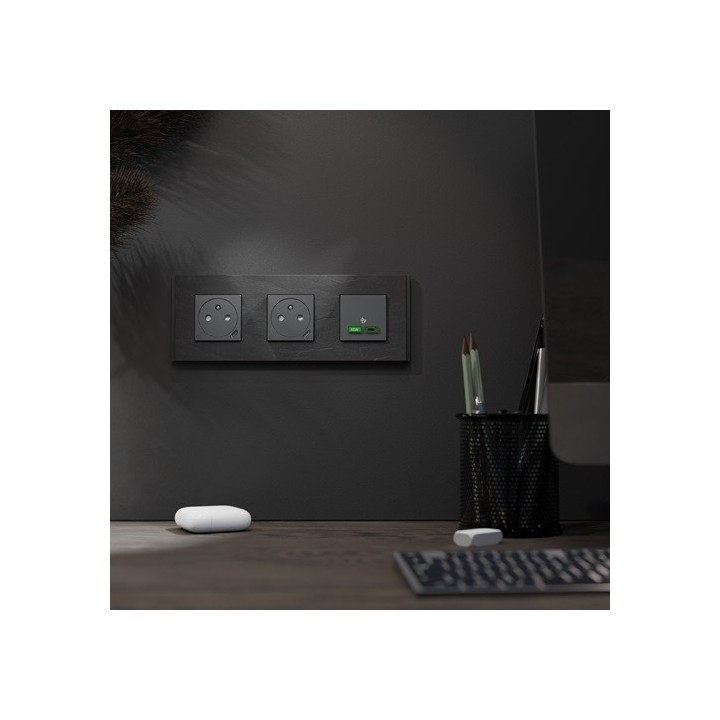 Schneider - Unica Déco - Plaque de finition - Ardoise - 3P horiz vert - Réf : NU600677