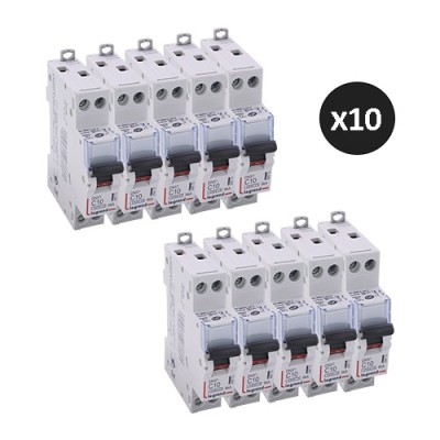 Legrand - Lot de 12 disjoncteurs DNX³ 4500 - vis/vis - U+N 230V~ 10A - 6kA - courbe C - 1 module - Réf : 406773(12)