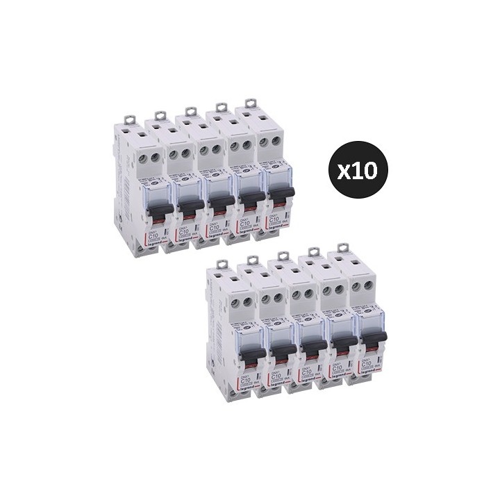 Legrand - Lot de 12 disjoncteurs DNX³ 4500 - vis/vis - U+N 230V~ 10A - 6kA - courbe C - 1 module - Réf : 406773(12)