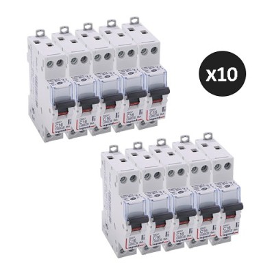 Legrand - Lot de 10 disjoncteurs DNX³ 4500 - vis/vis - U+230V~ 16A - 6kA - courbe C - 1 module - Réf : 406774(10)