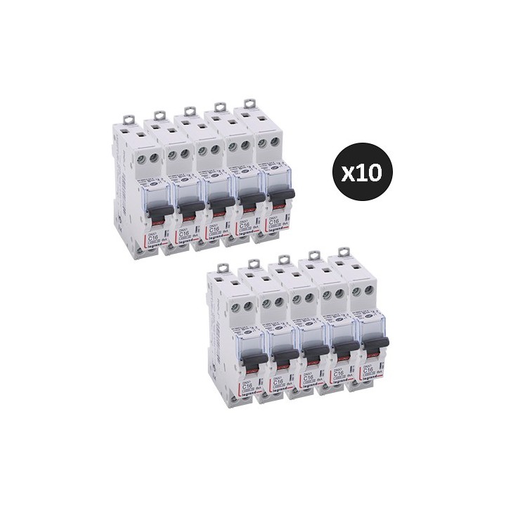 Legrand - Lot de 10 disjoncteurs DNX³ 4500 - vis/vis - U+230V~ 16A - 6kA - courbe C - 1 module - Réf : 406774(10)