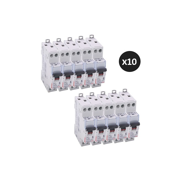Legrand - Lot de 10 disjoncteurs DNX³ 4500 - vis/vis - U+N 230V~ 20A - 6kA - courbe C - 1 module - Réf : 406775(10)