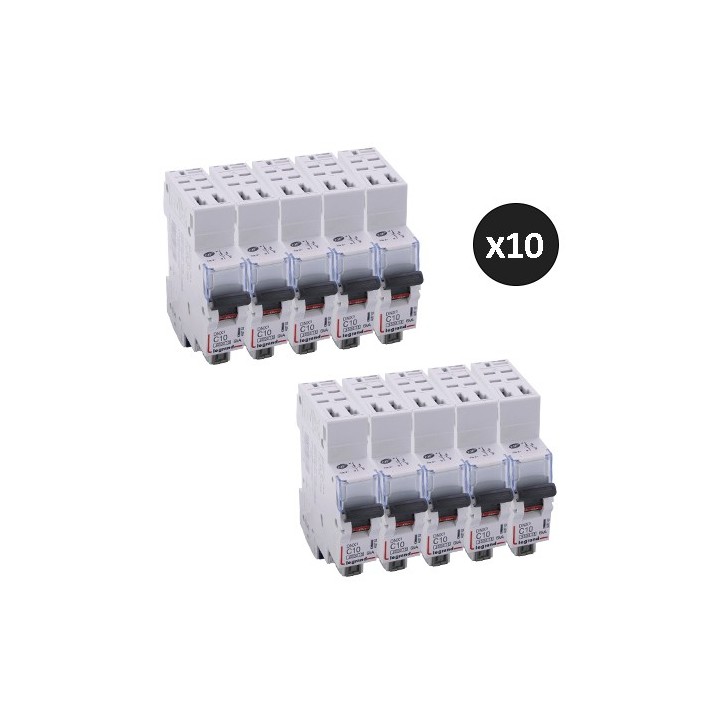 Legrand - Lot de 10 disjoncteurs DNX³ 4500 - auto/auto - U+N 230V~ 10A - 6kA - courbe C - 1 module - Réf : 406782(10)