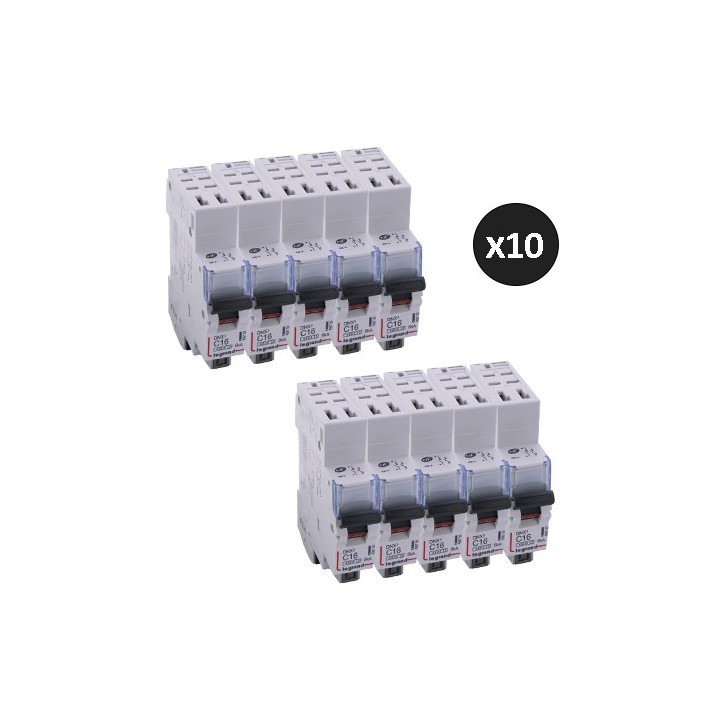 Legrand - Lot de 10 disjoncteurs DNX³ 4500 - auto/auto - U+N 230V~ 16A - 6kA - courbe C - 1 module  - Réf : 406783(10)