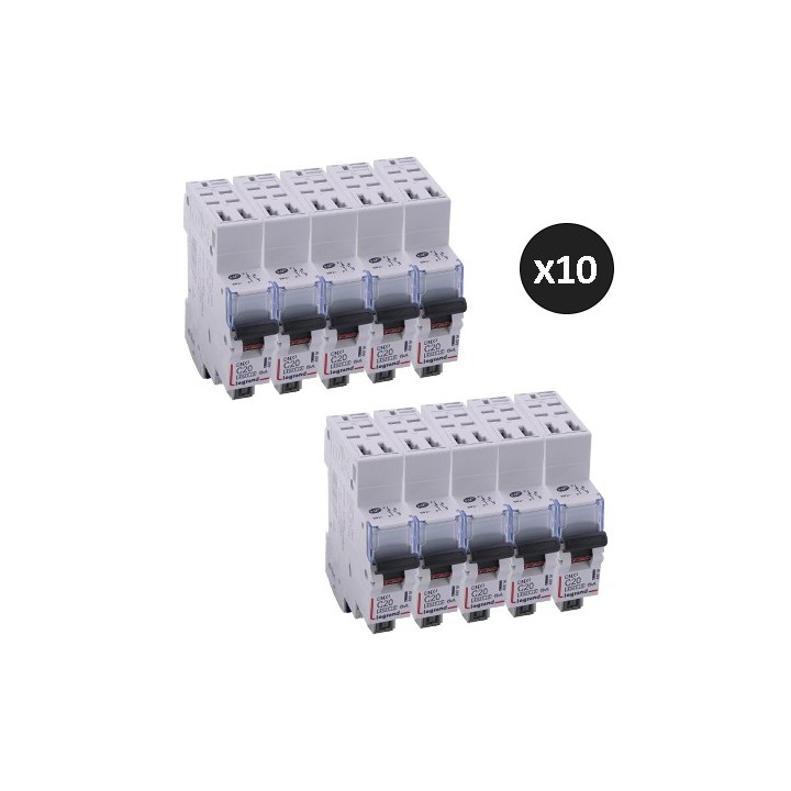 Legrand - Lot de 10 disjoncteurs DNX³ 4500 - auto/auto - U+N 230V~ 20A - 6kA - courbe C - 1 module - Réf : 406784(10)