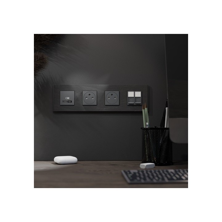 Schneider - Unica Déco - Plaque de finition - Ardoise - 4P horiz vert - Réf : NU600877