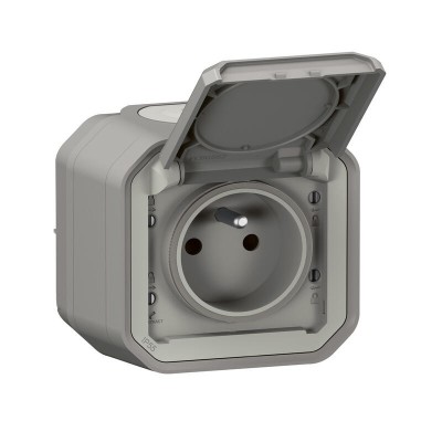 Legrand - Prise de courant 2P+T étanche Plexo 16A 250V IP55 IK08 complet saillie - gris - Réf : 070003L