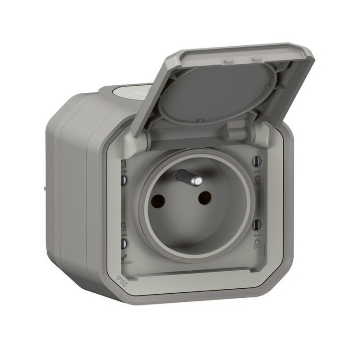 Legrand - Prise de courant 2P+T étanche Plexo 16A 250V IP55 IK08 complet saillie - gris - Réf : 070003L