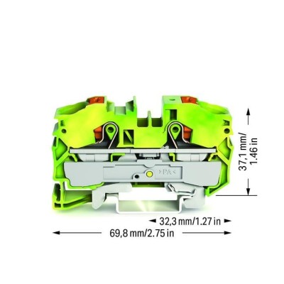 Wago - Borne de protection pour 2 conducteurs avec poussoir - 16 mm² - pour rail 35 x 15 et 35 x 7,5mm - Réf : 2216-1207