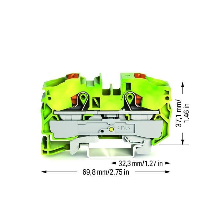 Wago - Borne de protection pour 2 conducteurs avec poussoir - 16 mm² - pour rail 35 x 15 et 35 x 7,5mm - Réf : 2216-1207