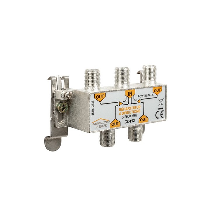Omelcom - Répartiteur tv f/f - 4 sorties + Fixation RAIL DIN - Réf : GO152