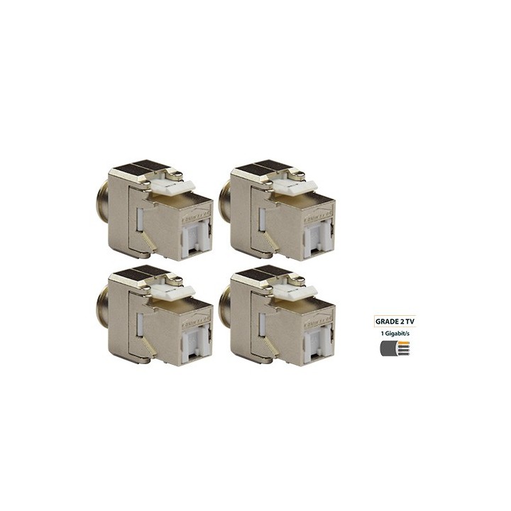 Omelcom - Sachet de 4 connecteurs RJ45 Cat 6A STP / Grade 2 TV - Réf : GO181