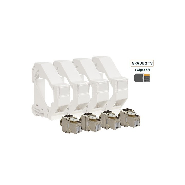 Omelcom - Supports modulaires blindes + 4 conn. rj45 cat6 stp/gr2tv - sachet de 4 - Réf : GO182