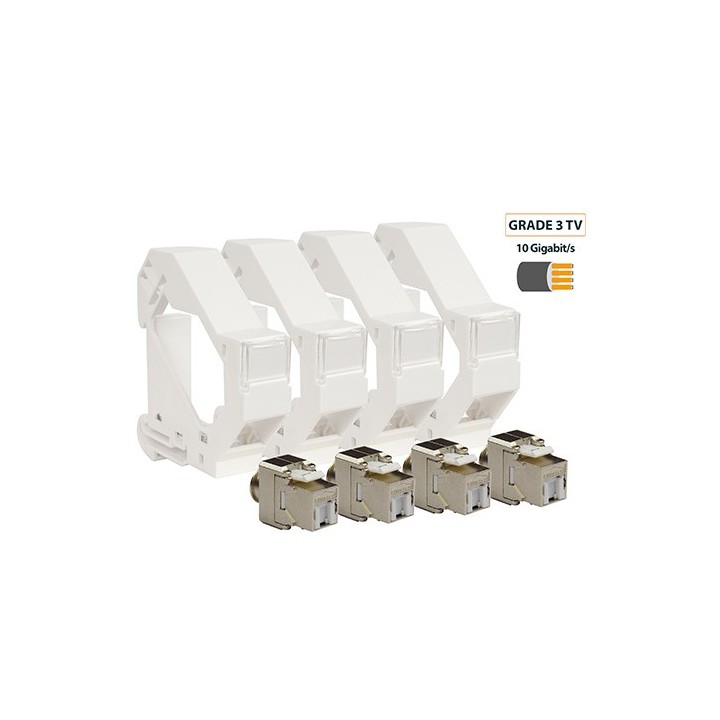 Omelcom - Supports moduaires blindes + 4 conn. rj45 cat6a stp/gr3tv - Réf : GO184