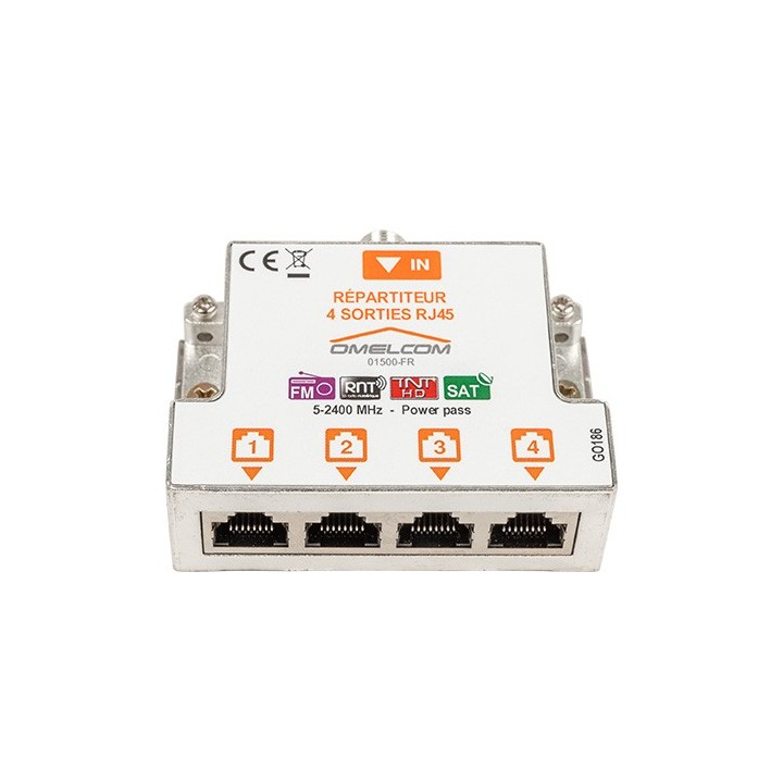 Omelcom - Kit répartiteur TV/SAT sur 4 sorties RJ45 - Réf : GO188